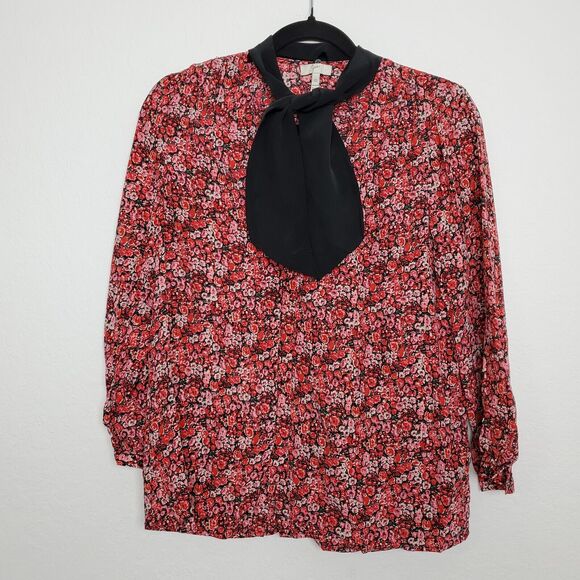 Joie Tops - Joie Womens Top Size XS Silk Ditsy Floral 3/4 Sleeve Red Pink Black Scarf Tie